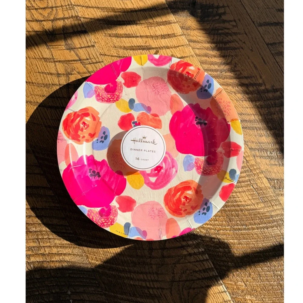 Hallmark Floral Party Supplies Set 16 Dinner Plates 40 Lunch Napkins Pink Orange